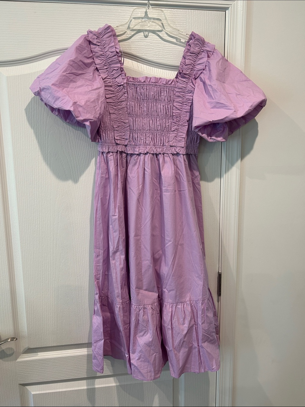 English Factory Lavender Puff-Sleeve Smocked Midi Dress